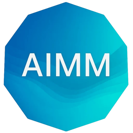 AIMM Coaching logo with hexagon and text.